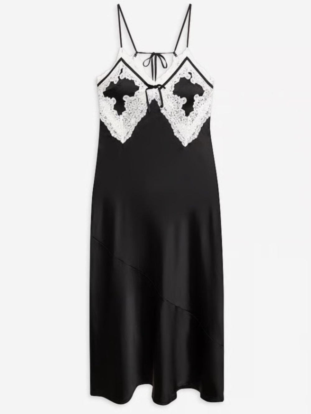 For Love And Lemons Black Slip Dress with White Lace Applique